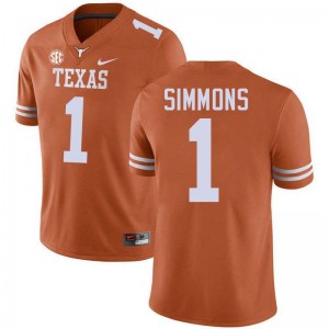 Mens Colin Simmons Texas Orange Texas Longhorns #1 Football Player Jersey 287608-838