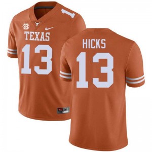 Mens Zelus Hicks Texas Orange Texas Longhorns #13 Football University Jersey 994704-609