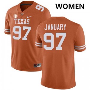 Women Alex January Texas Orange Texas Longhorns #97 Football Embroidery Jersey 735633-402