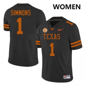 Womens Colin Simmons Black Texas Longhorns #1 Football Stitched Jersey 211953-797