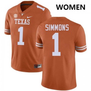 Women Colin Simmons Texas Orange Texas Longhorns #1 Football Stitched Jersey 179382-244