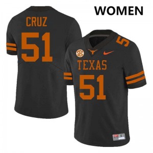 Womens Daniel Cruz Black Texas Longhorns #51 Football 2025 Jersey 468146-174