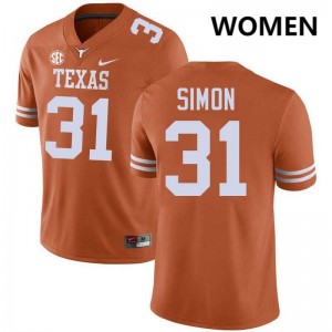 Women's James Simon Texas Orange Texas Longhorns #31 Football University Jersey 804427-687