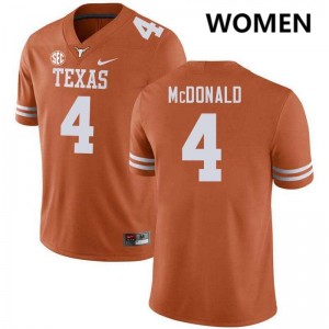 Womens Jelani McDonald Texas Orange Texas Longhorns #4 Football Stitched Jersey 108935-185