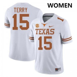 Women Justus Terry White Texas Longhorns #15 Football Stitched Jersey 290595-655