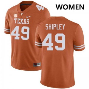 Women's Mason Shipley Texas Orange Texas Longhorns #49 Football Replica Jersey 229365-481