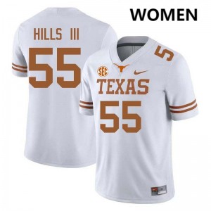 Womens Melvin Hills III White Texas Longhorns #55 Football Embroidery Jersey 268740-557