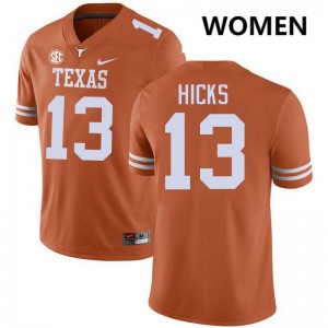 Women's Zelus Hicks Texas Orange Texas Longhorns #13 Football Official Jersey 332668-937
