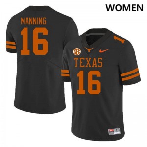Womens Arch Manning Black Texas Longhorns #16 SEC Conference 2025 Jersey 655456-587
