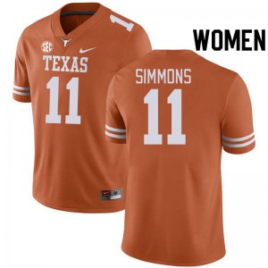Women's Colin Simmons Texas Orange Texas Longhorns #11 SEC Conference Game Jersey 611285-977