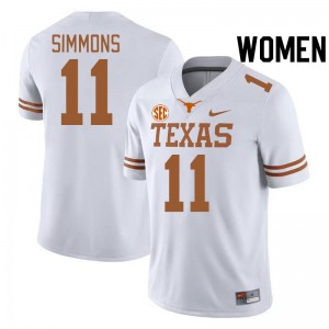 Women Colin Simmons White Texas Longhorns #11 SEC Conference University Jersey 468231-761
