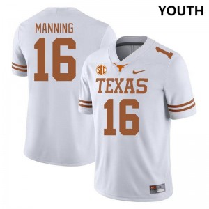 Youth Arch Manning White Texas Longhorns #16 SEC Conference University Jersey 597572-488