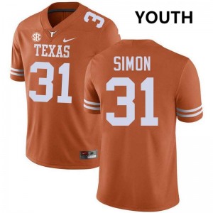 Youth James Simon Texas Orange Texas Longhorns #31 Football Embroidery Jersey 509423-217