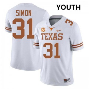 Youth James Simon White Texas Longhorns #31 Football Stitched Jersey 645199-508