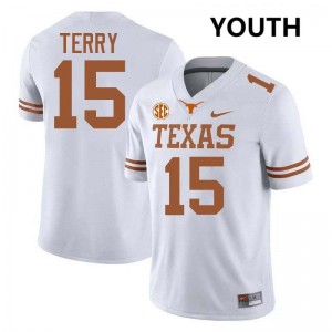 Youth Justus Terry White Texas Longhorns #15 Football Embroidery Jersey 200489-485