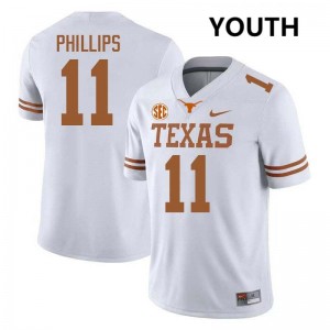Youth Kade Phillips White Texas Longhorns #11 Football Official Jersey 654510-391