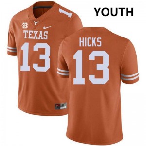 Youth Zelus Hicks Texas Orange Texas Longhorns #13 Football Official Jersey 718313-328