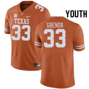 Youth David Gbenda Texas Orange Texas Longhorns #33 SEC Conference Game Jersey 160531-859